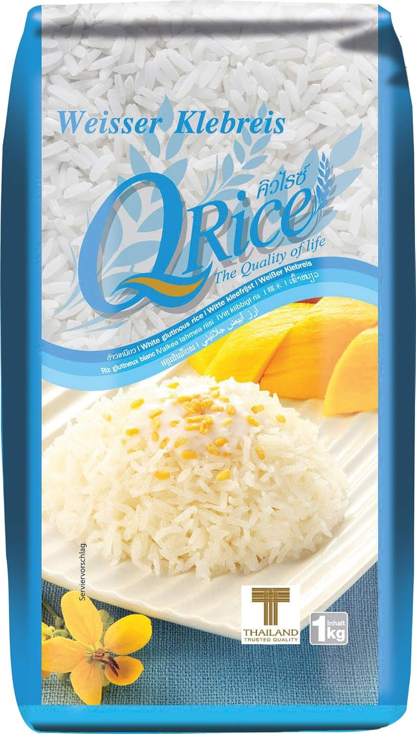 Q RIZ | Weißer Klebreis Langkorn en Thaïlande | Aromatisch mit klebriger Textur | Idéal pour les currys, sushis, mochi ou riz au lait 1 x 1 kg