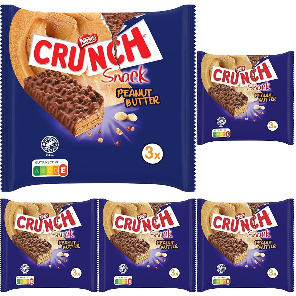 Nestlé Barres au beurre de cacahuète Barre de chocolat aux céréales croustillantes au beurre de cacahuète Paquet de 5 (3 x 31 g chacune)