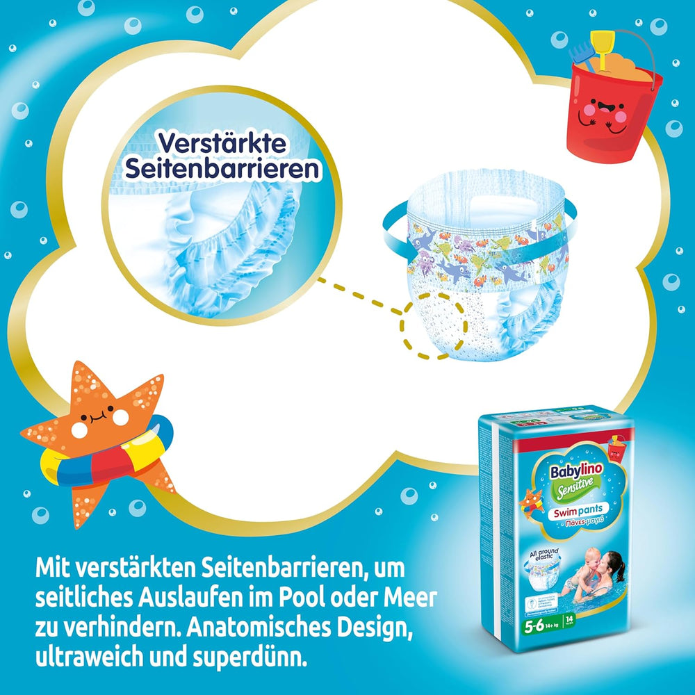 Couches Sensitive Swim Pants, pour mer et piscine, taille 5-6 (plus de 14 kg), 84 pièces
