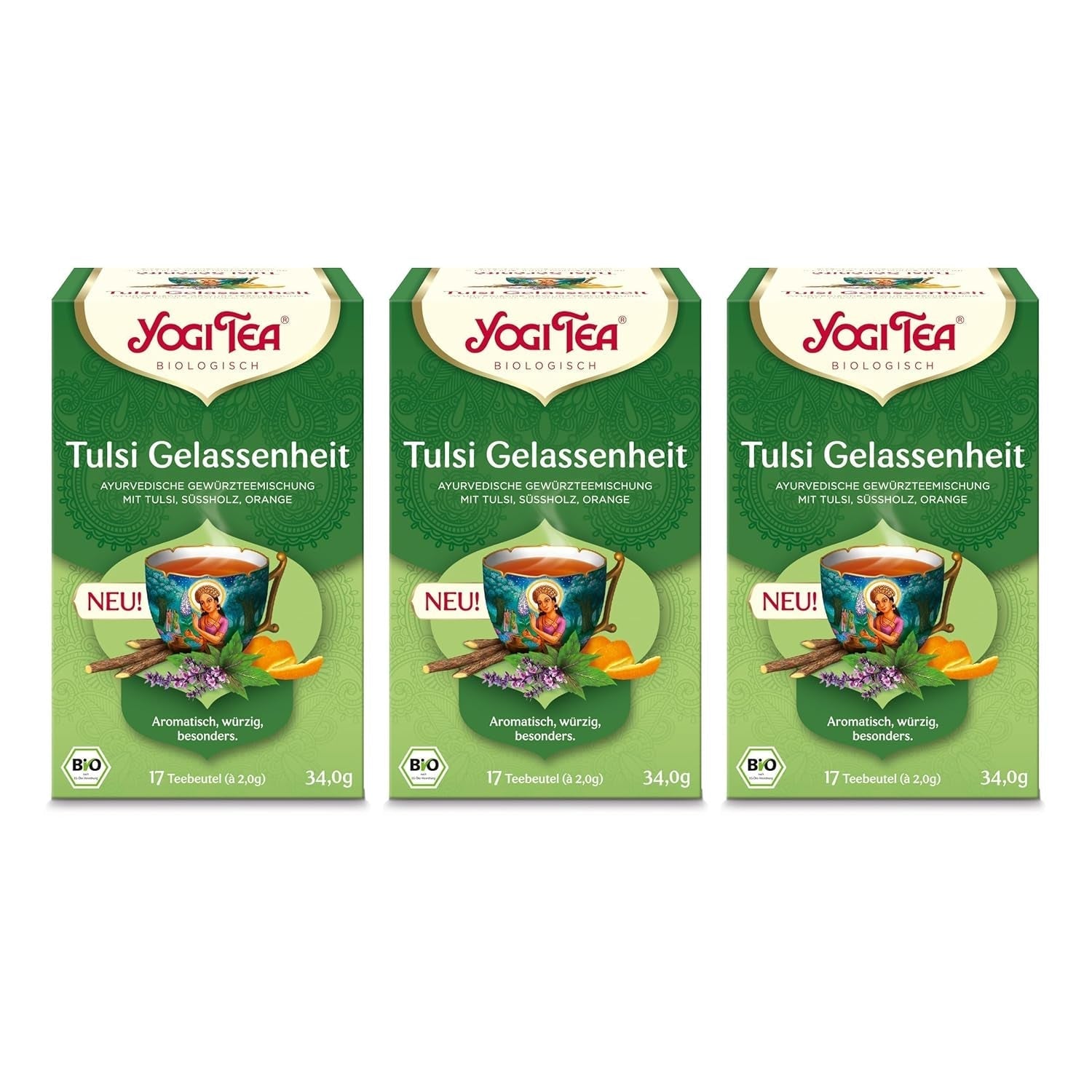 Yogi Tea - Tulsi Serenity Tisane ayurvédique biologique sans caféine Mélange Tulsi "Saint" Basilic Réglisse et Orange Yogi Tea 3 Pack 3X17 Sachets de thé (51 Sachets de thé)