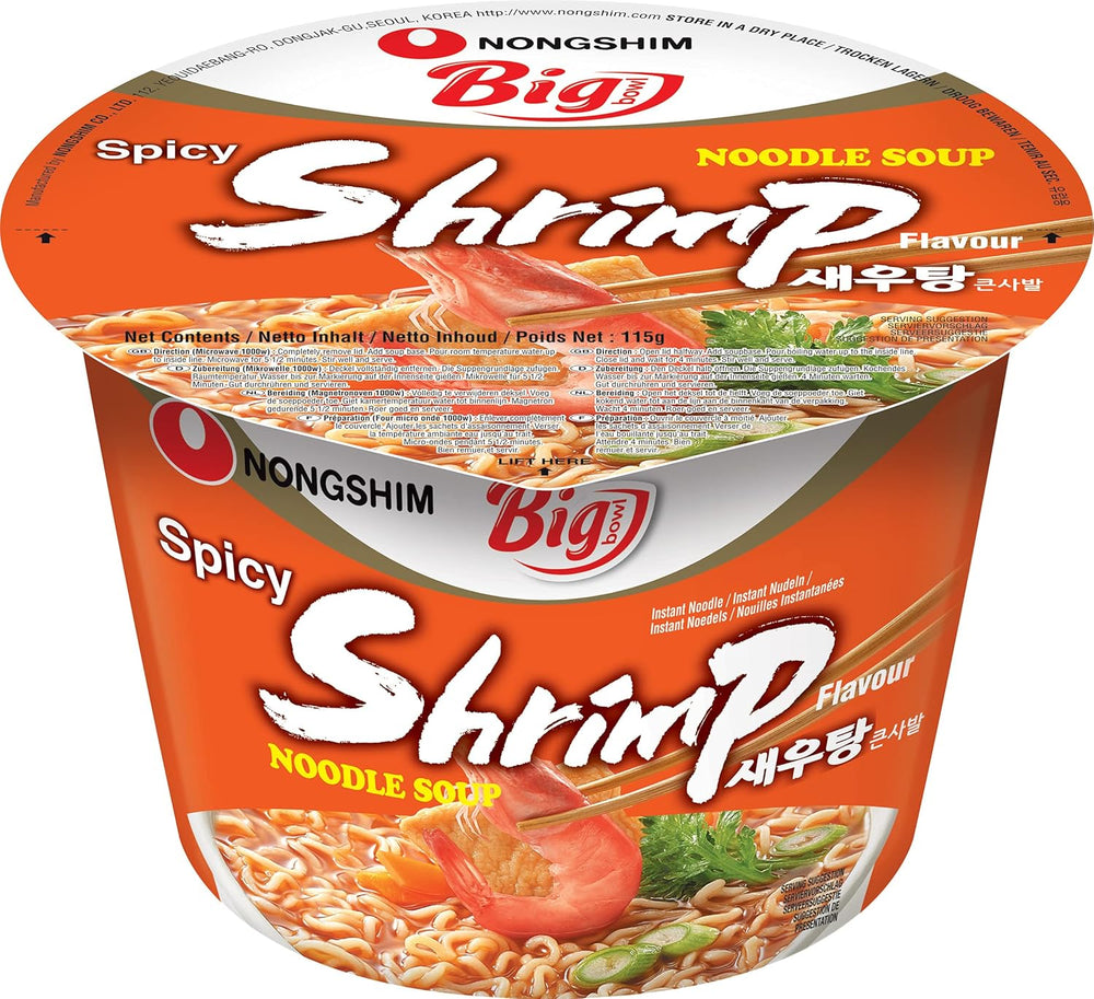 Nouilles instantanées Nong Shim aux crevettes, grand bol – Soupe ramen coréenne – Préparation rapide – 115 g (1 paquet)
