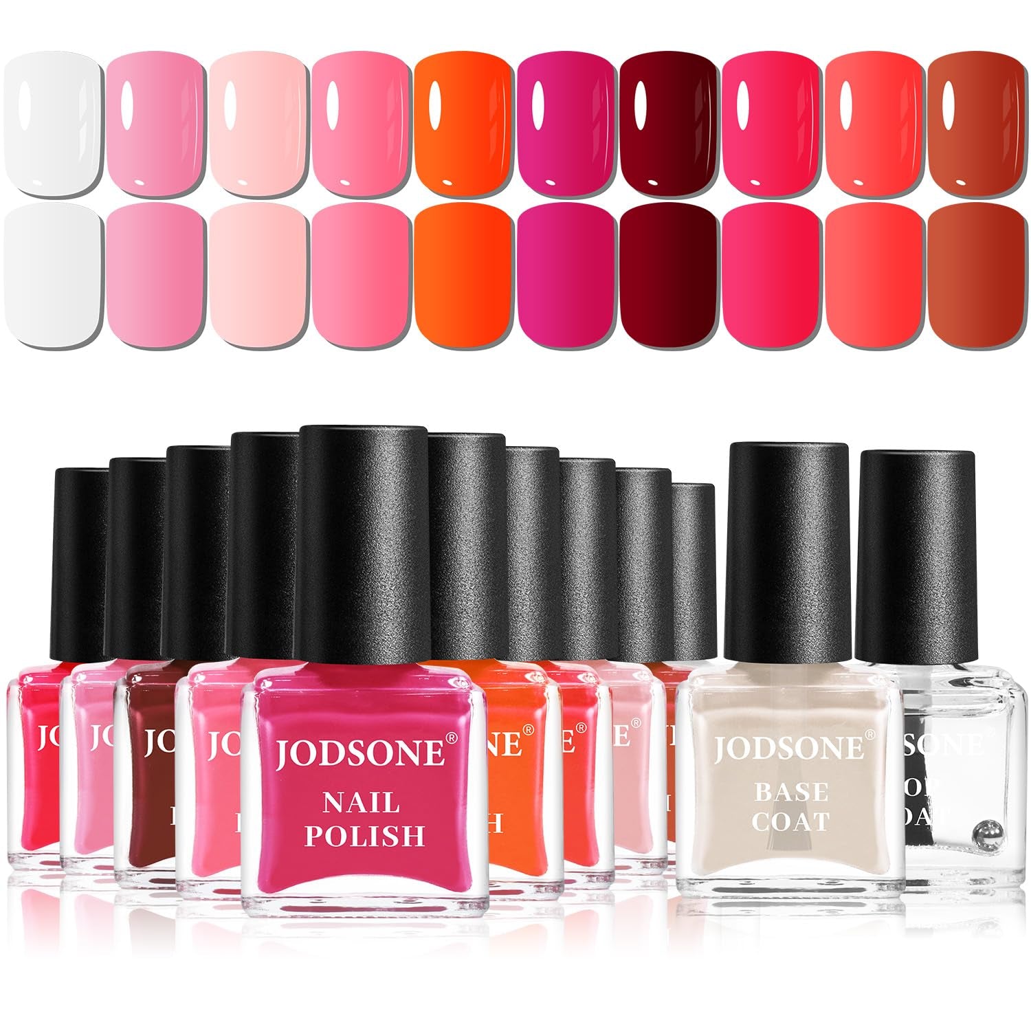 JODSONE Lot de 12 vernis à ongles 10 couleurs combinaison 2 couches de base et top coat Vernis à ongles à séchage rapide pour amateurs et débutants