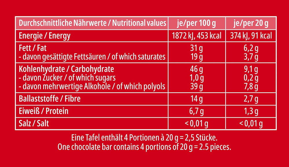 Chocolat noir Frankonia sans sucre ajouté, 80 g