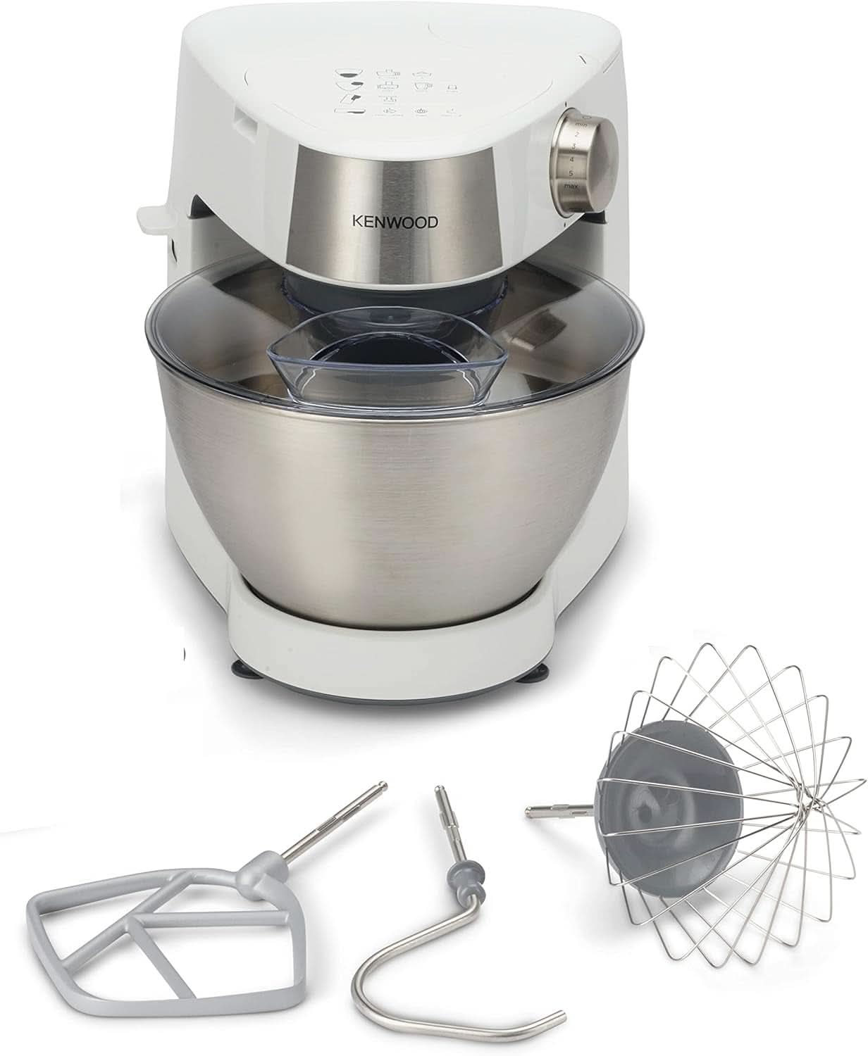 Kenwood Prospero+ KHC29A.R0SI Machine de cuisine, 4,3 L Edelstahlschüssel, Inkl. 10-Teiligem Zubehör-Set Mit Fleischwolf, Glas-Mixer, Zitruspresse, Entsafter Und Mehr, Inkl. Easyweigh Waage, 1000W, Argent Mère et Enfant Naty Shop Weiß Inkl. 3 accessoires