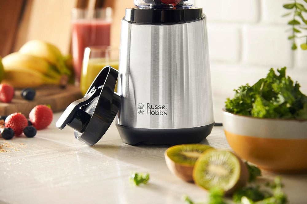 Russell Hobbs Mixer - Mixeur sur socle et machine à smoothie à emporter [Moteur de puissance 23 500 U/Min] Inkl. 1X Mixbehälter 600Ml (Bpa-Frei, Spülmaschinen- & Bruchfest Inkl. Deckel) Zerkleinerer, Edelstahl, 23472-56 Kitchen Naty Shop