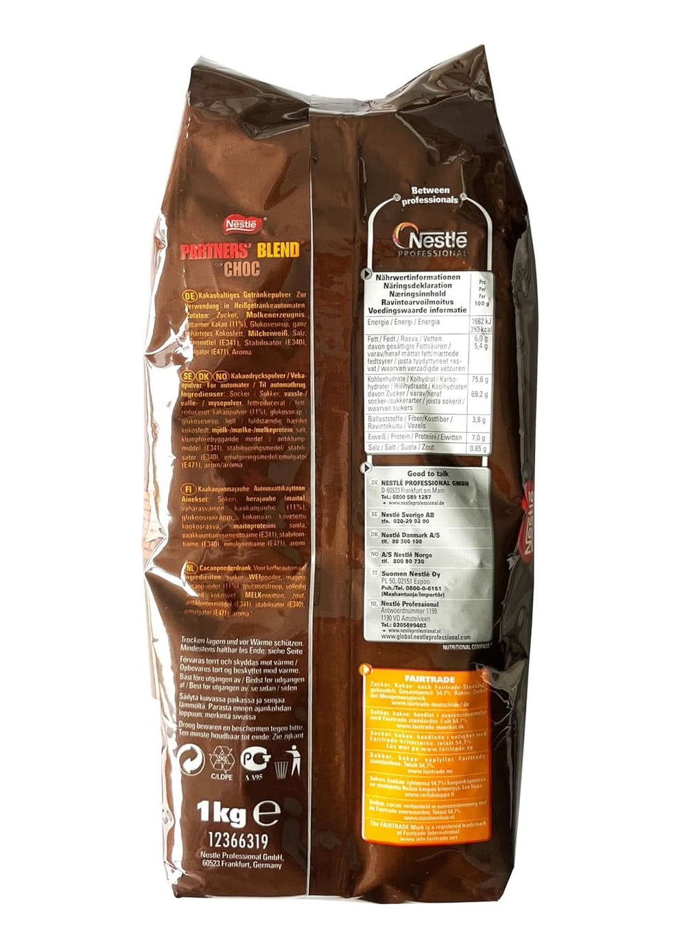 NESTLÉ Partners' Blend Type Choc, Poudre de Boisson au Cacao pour Distributeurs Automatiques, 1 Paquet (1 Sac X 1kg) Cacao et Chocolat Chaud Naty Shop