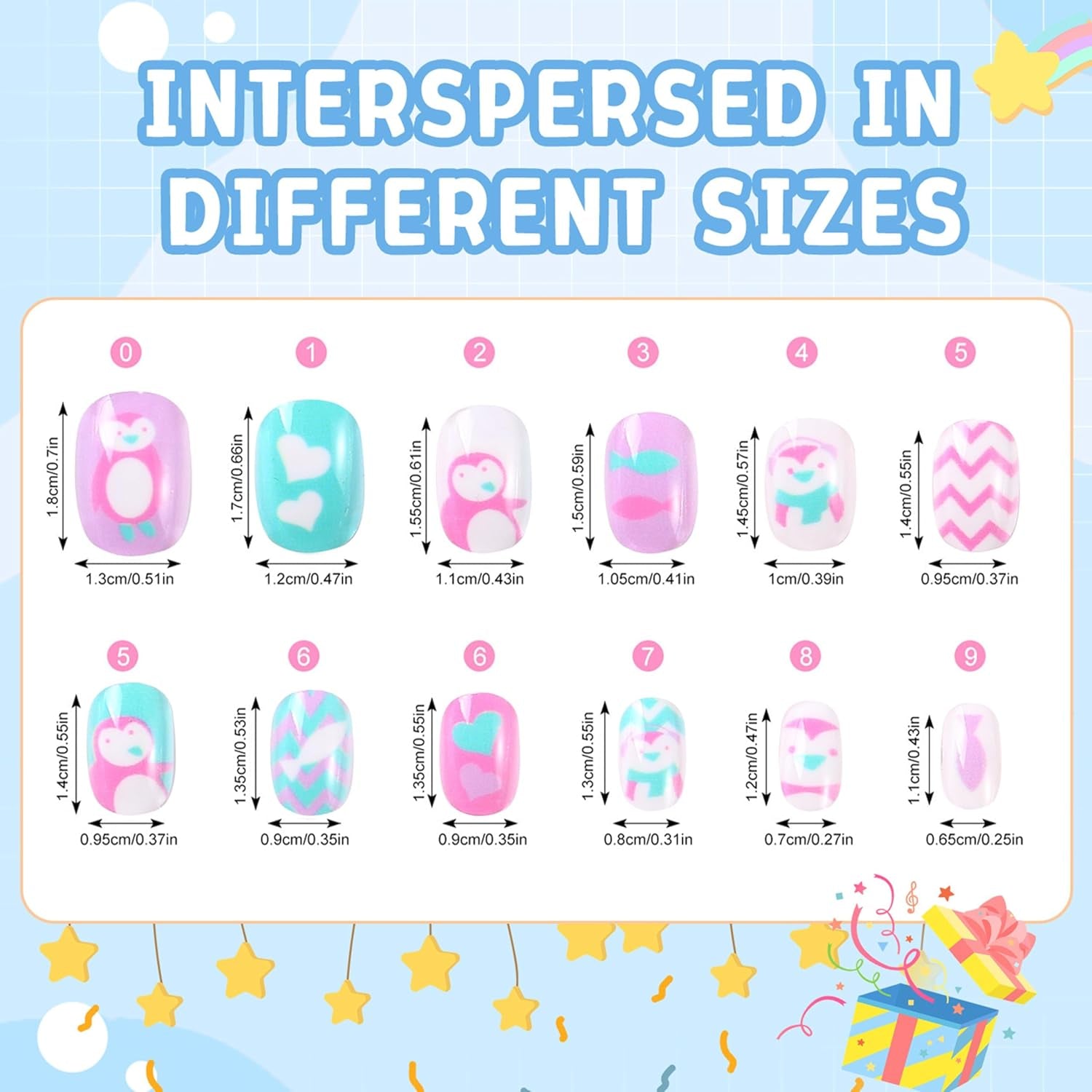 Ensemble de faux ongles – 120 pièces d'ongles autocollants pour enfants avec colle à ongles, ensemble d'ongles artificiels autocollants à couverture complète, faux ongles pour filles avec petites mains (couleur A, 120X)