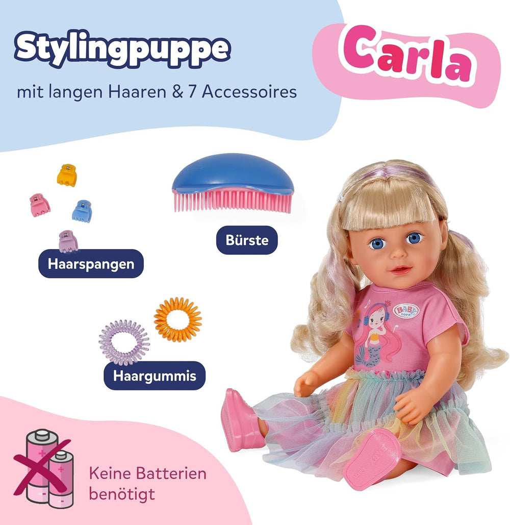 BABY born Carla - poupée de 43 cm - cheveux blonds de haute qualité avec mèches - pas besoin de piles - convient aux enfants à partir de 4 ans - comprend 7 accessoires, rose