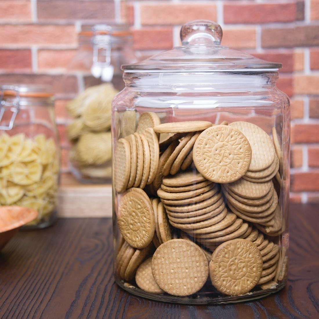 Pot à biscuits Olympia Biscotti avec couvercle 6,5 litres, verre transparent, dimensions : 293(H)x 200(Dia)mm - Bonbons, confiserie, céréales, pâtes, aliments secs - Style vintage, passe au lave-vaisselle, GM581 Naty Shop Boîtes de conservation des aliments