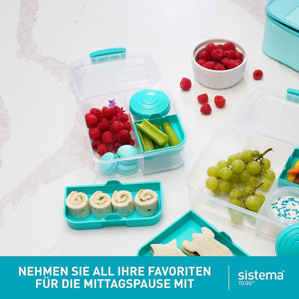 Sistema Bento Box TO GO lunch box cu compartimente | 1.25 L lunch box cu recipient pentru iaurt/fructe | pentru copii și adulți l | BPA-free | Minty Teal [21685-8T], verde mentă Cutii depozitare alimente Naty Shop
