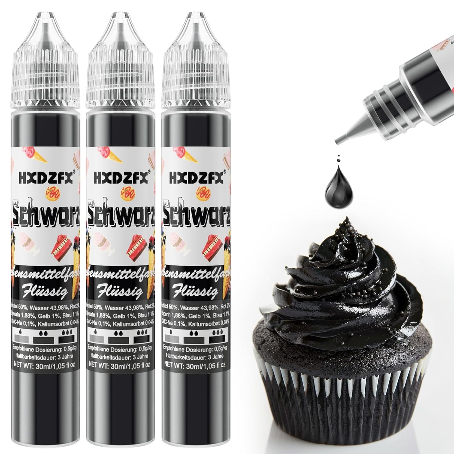 Colorant alimentar - Colorant alimentar lichid, Colorant alimentar foarte concentrat, Coloranți alimentari lichizi pentru copt, Decorare tort, Fursecuri, Macarons, Ouă de Paște, Aluat - 3 × 30ml (Roșu de Crăciun)