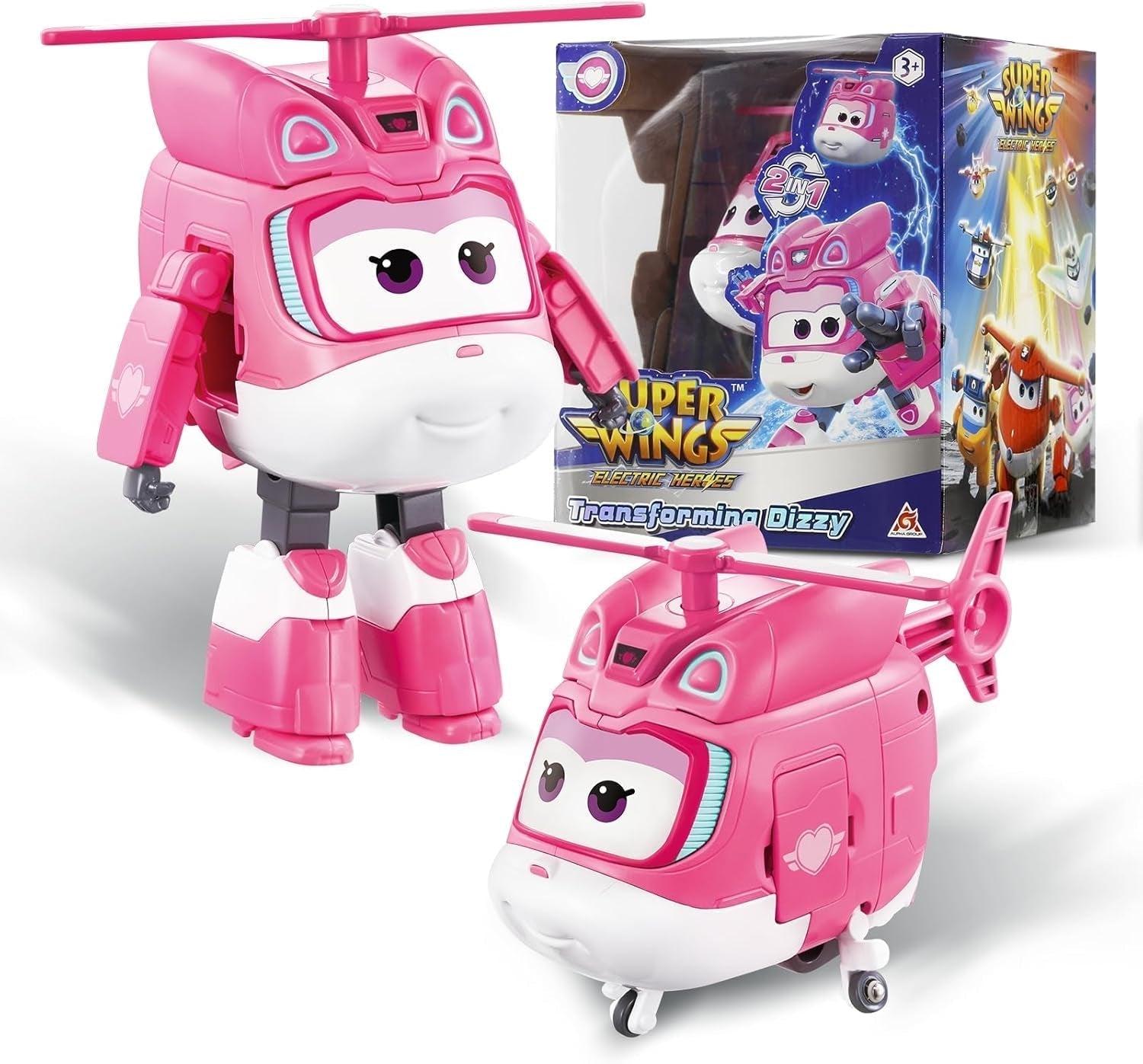 Avion de transformation Super Wings, voyageur suralimenté, env. Figurine de jeu pour grands enfants de 12,7 cm, avion et robot pour garçons et filles de plus de 3 ans, figurines d'action argentées Naty Shop Dizzy
