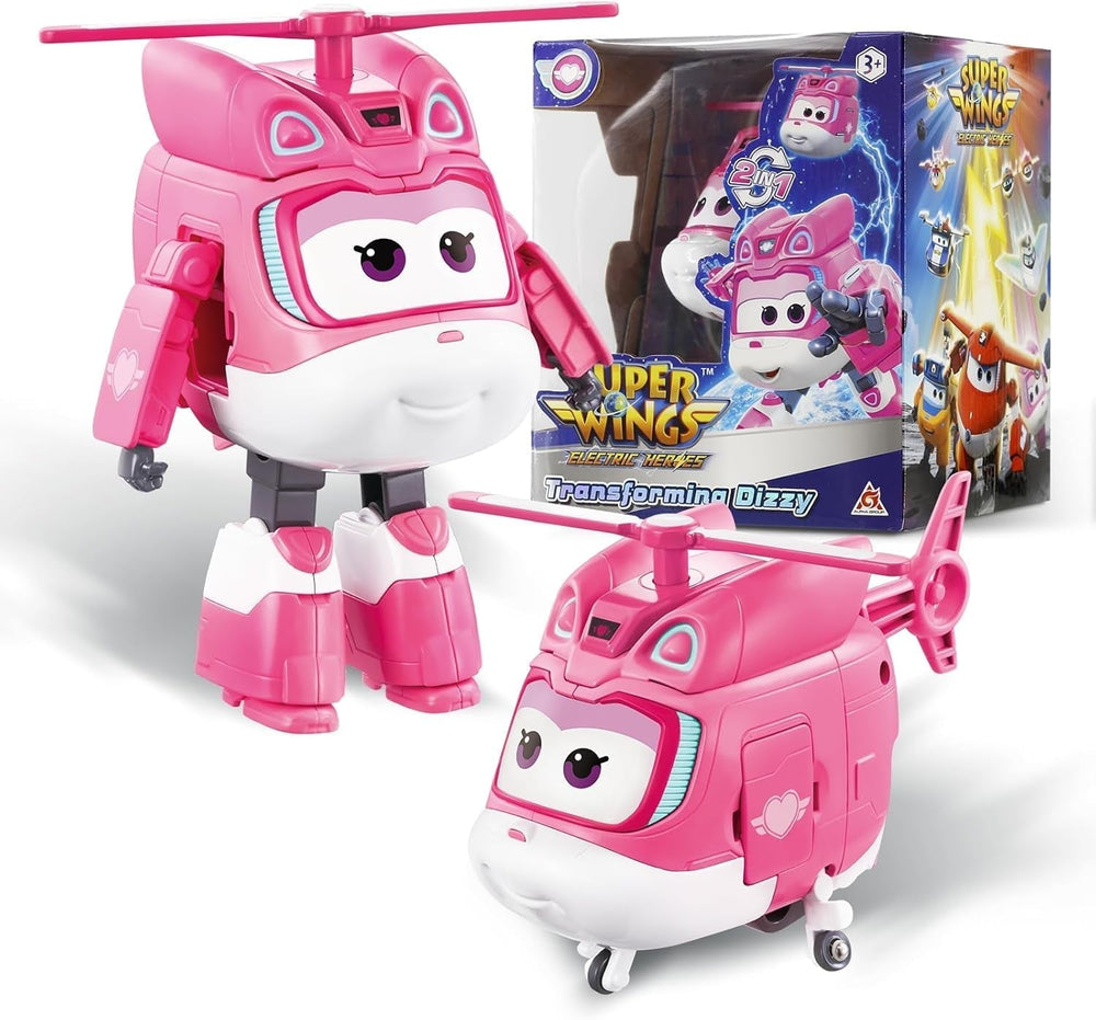 Avion de transformation Super Wings, voyageur suralimenté, env. Figurine de jeu pour grands enfants de 12,7 cm, avion et robot pour garçons et filles de plus de 3 ans, figurines d'action argentées Naty Shop Dizzy