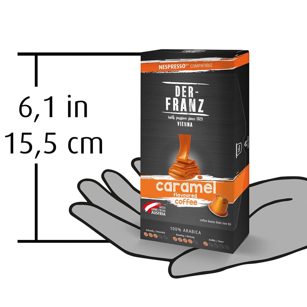 Capsules de café compatibles Nespresso Der-Franz, 6 x 10 capsules, arôme caramel, torréfaction moyenne