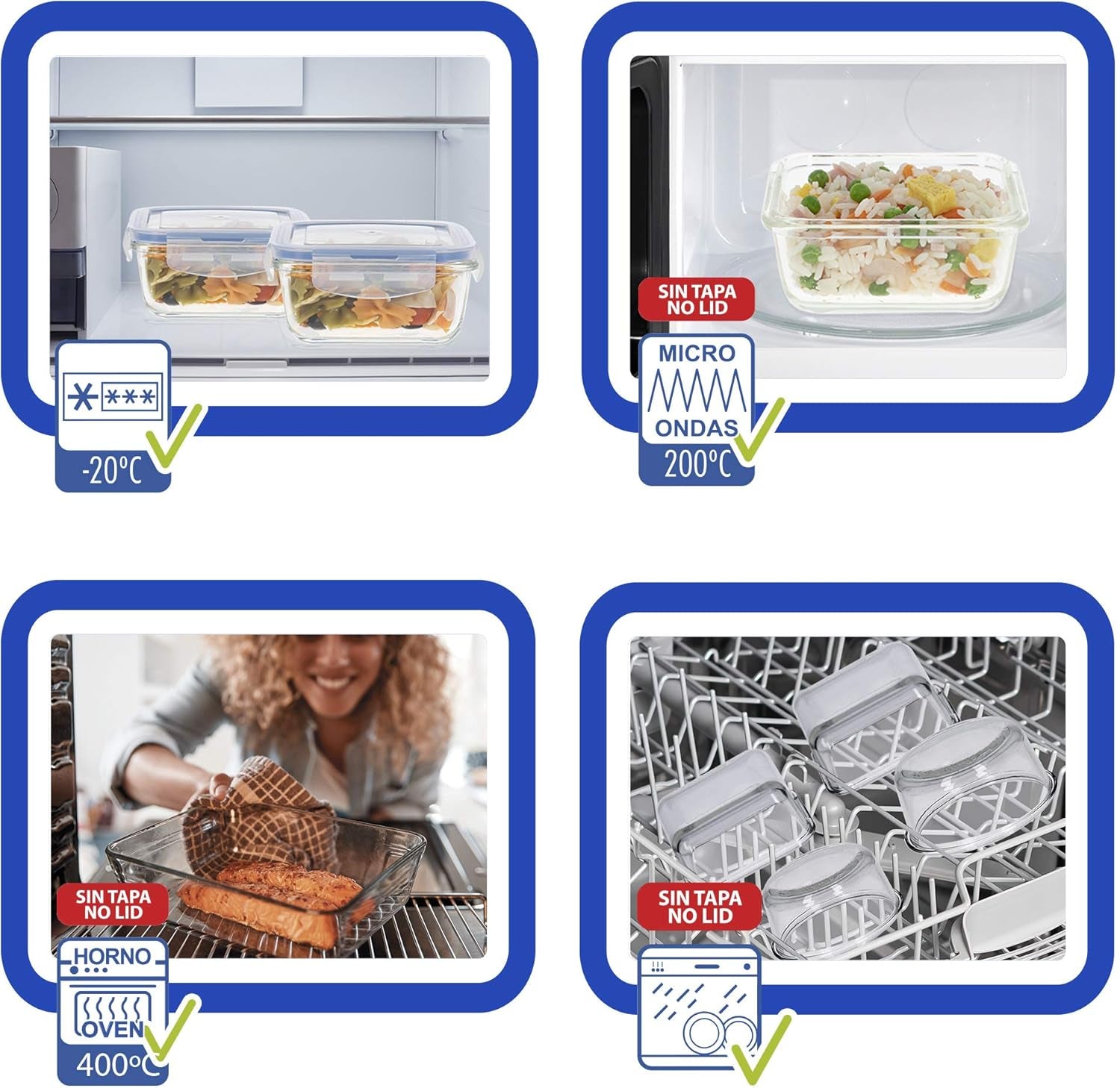 Max Home Lot de 8 récipients hermétiques en verre pour micro-ondes Boîte à lunch en verre Récipients alimentaires refermables 550 ml Couvercles transparents Récipients alimentaires (16538) Boîtes de conservation des aliments Naty Shop