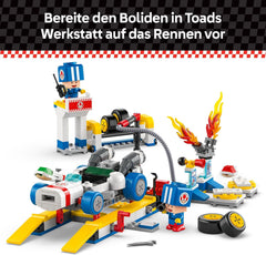 LEGO Super Mario : Mario Kart – Ensemble de garage de Toad, jouet mécanique Nintendo avec 2 figurines de personnage de crapaud bleu pour un jeu indépendant, cadeau d'anniversaire pour garçons, filles et joueurs âgés de 8 ans et plus 72035