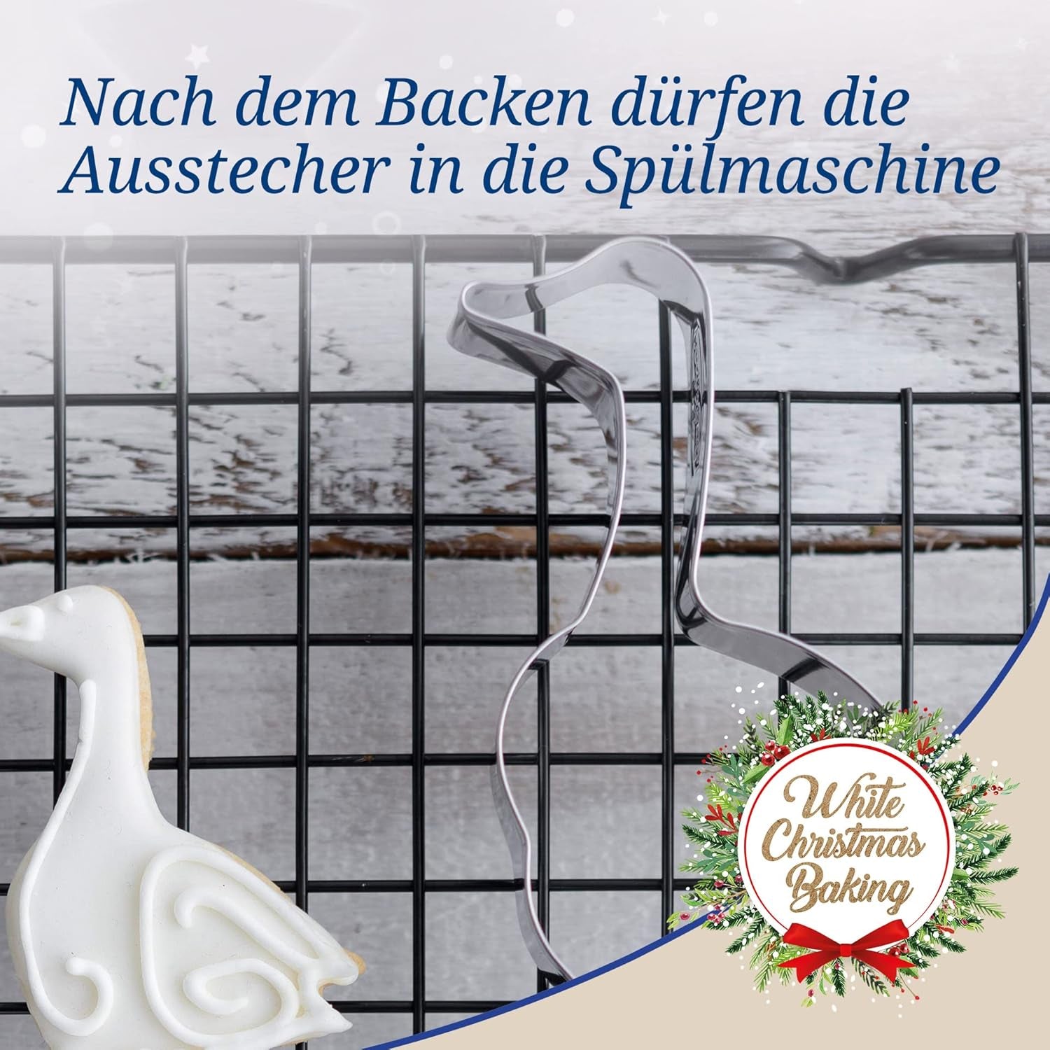Dr. Oetker Lot de 3 emporte-pièces en forme d'oie - Emporte-pièces de Noël blancs - Emporte-pièces de Noël en acier inoxydable