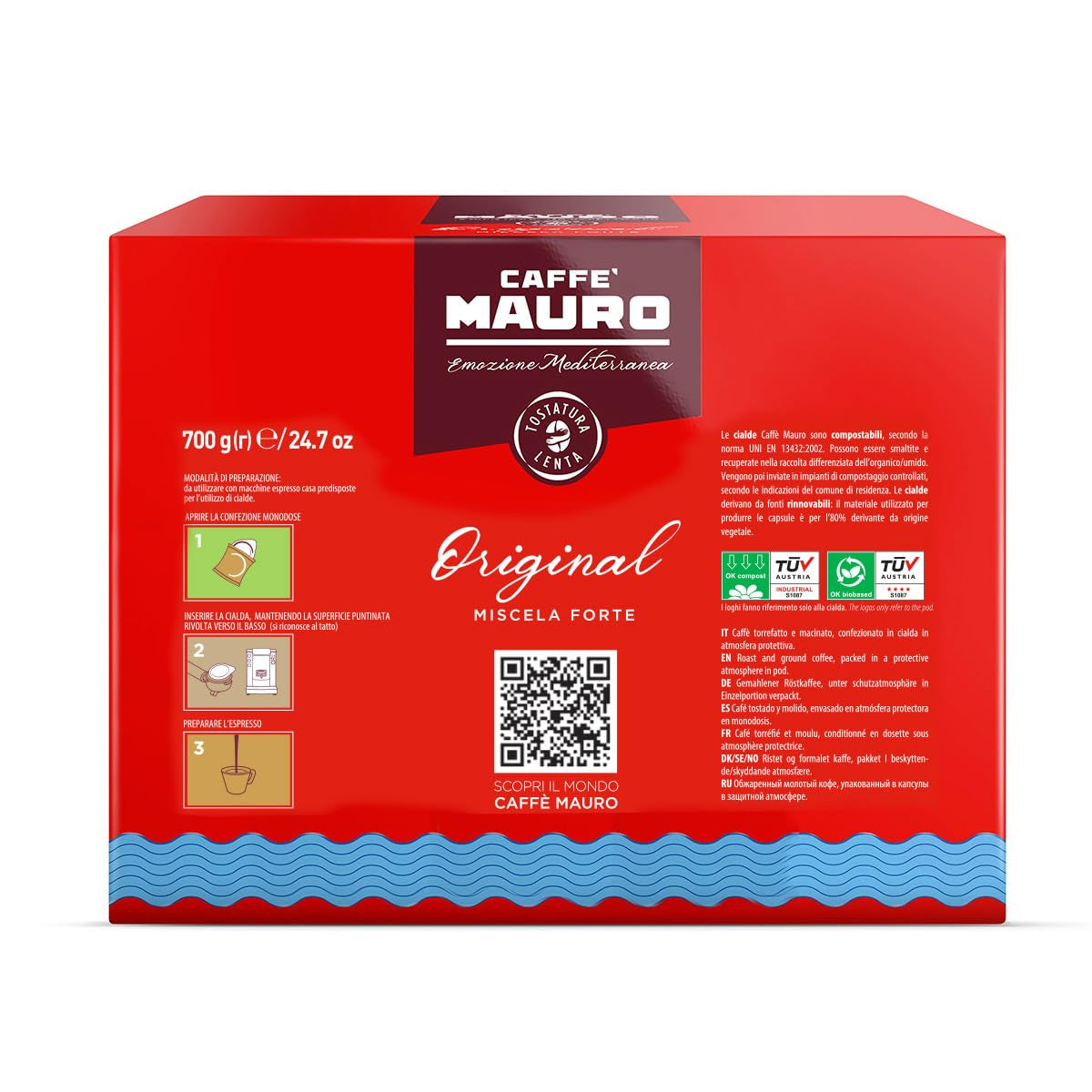 Caffè Mauro Torrefazione Kaffee Kompostierbare Pods, Recyclebare Verpackung, Original Mischung - 100 pcs - Intensität 10/10 - Compatible avec ESE System Papier Pads 44 mm