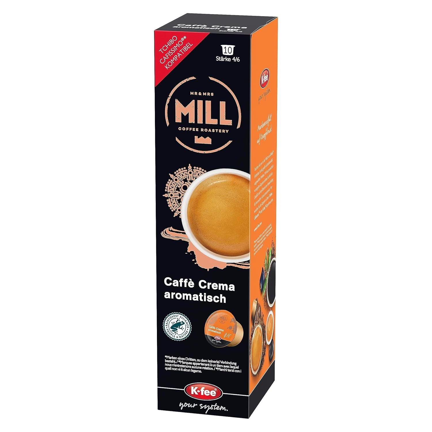 Crème Mr & Mrs Mill Caffè Aromatisch, compatible avec K-fee & Tchibo Cafissimo*, Stärke 4/6, 120 capsules de café