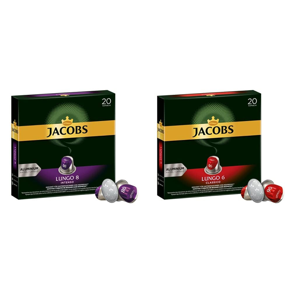 Capsules de café Lungo Intenso, intensité 8 sur 12, 10 x 20 tasses & Capsules de café Lungo Classico, intensité 6 sur 12, 20 capsules compatibles Nespresso®*, 10 x 20 tasses