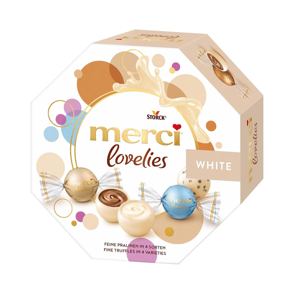 merci lovelies Crémeux – 1 x 185g – Coffret de pralines avec 4 spécialités chocolatées fourrées – Boules de chocolat à partager et à offrir