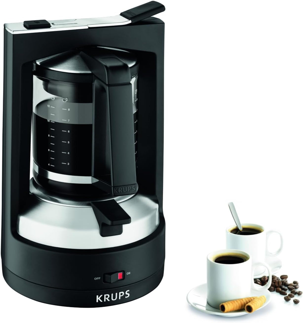 Machine à expresso à filtre Krups T8, 850 watts, arrêt automatique, 8 à 12 tasses, capacité 1 L, filtre permanent, interrupteur marche/arrêt lumineux, facile à utiliser, noir, KM4689