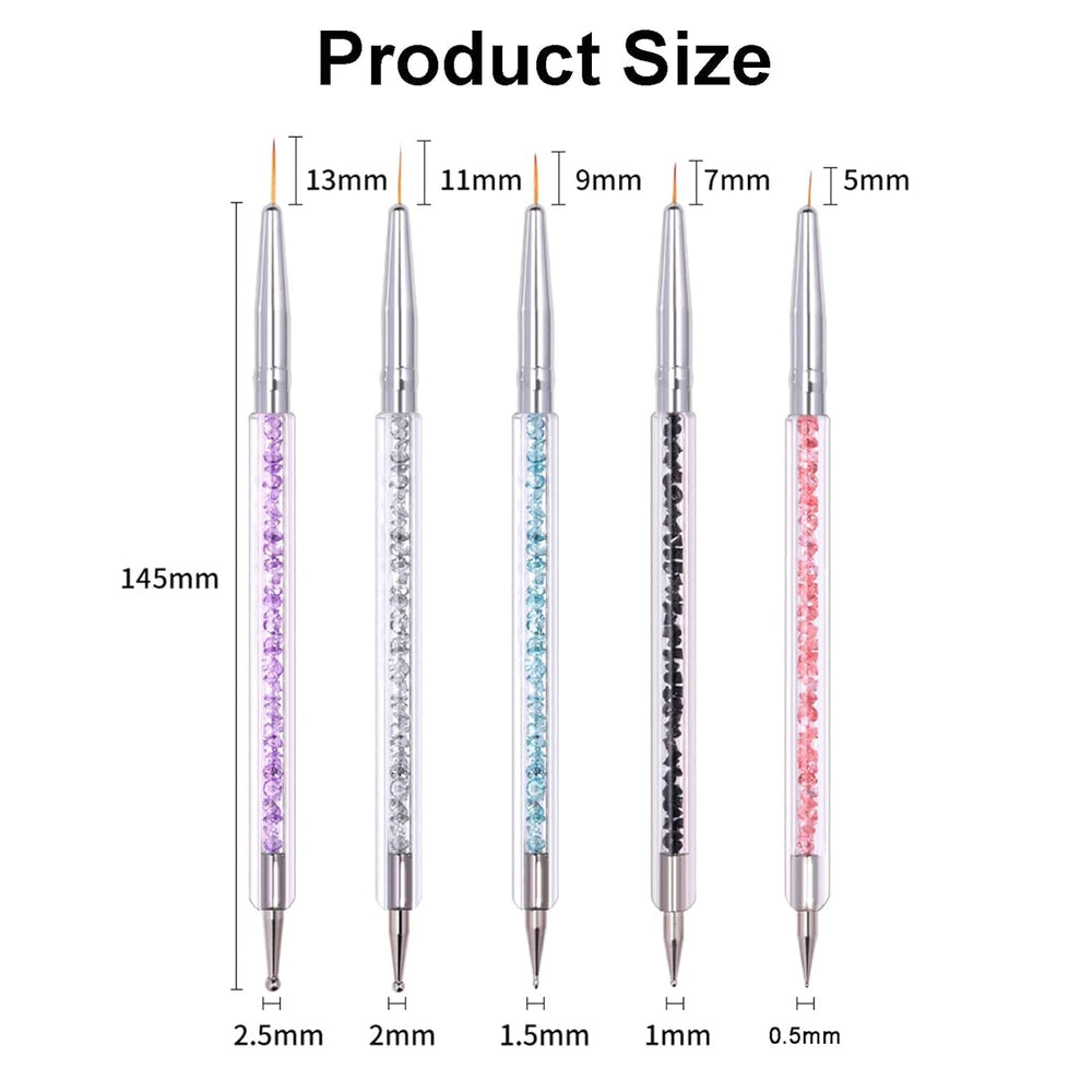 5 pièces Nagel Pinsel Set, Nageldesign Pinsel, outils de pointage Nail Art, stylo acrylique professionnel à double extrémité pour Nail Art Design