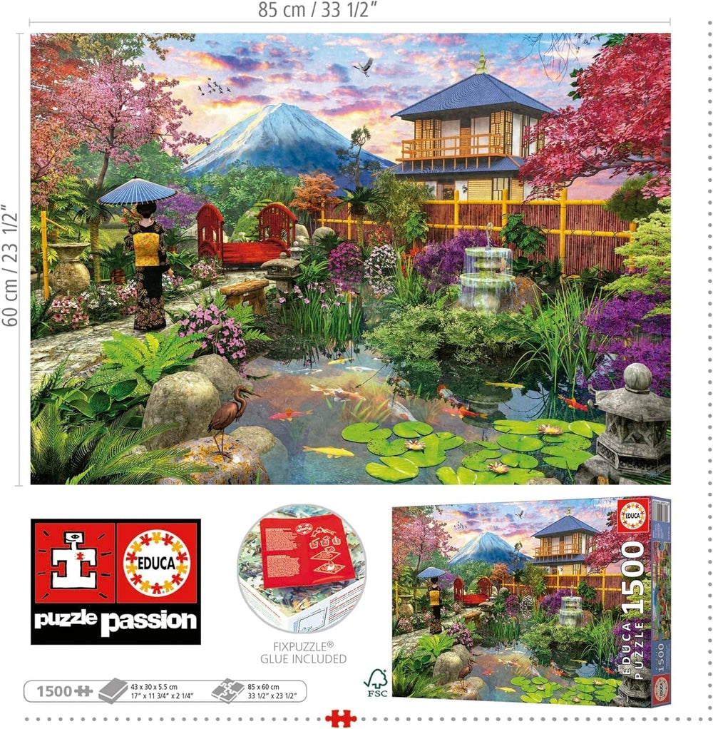 Educa - Puzzle de 1500 pièces pour adultes | Le jardin japonais. Dimensions : 85 X 60 cm. Comprend de la colle pour puzzle Fixpuzzle. Depuis 14 ans (19937) Puzzle Naty Shop