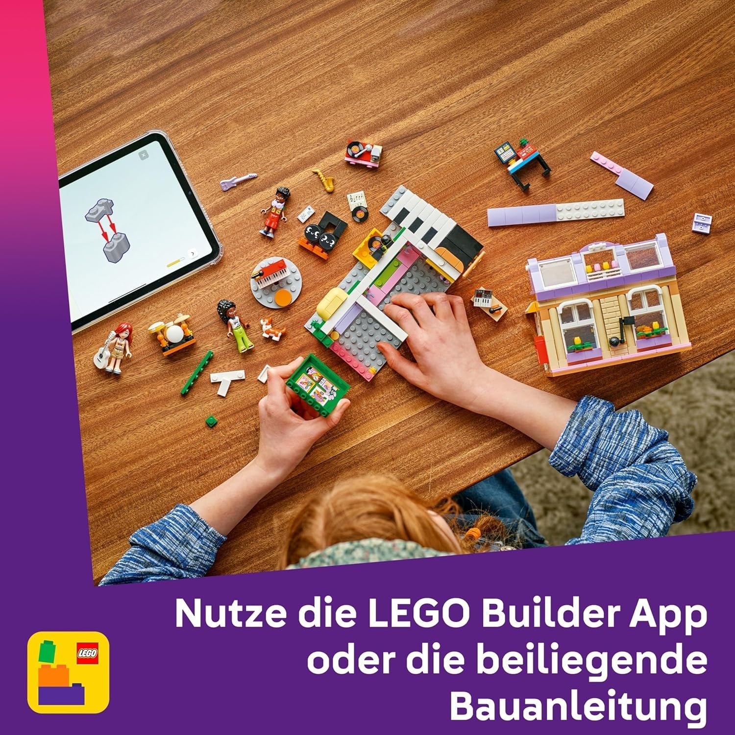 LEGO Friends Musikladen & Wohnung - Spielzeug mit 3 Mini-Puppen, Einer Corgi Tierfigur und Musikinstrumenten wie Klavier, Schlagzeug, Gitarren & Zubehör - Geschenk für Mädchen ab 7 Jahren - 42653
