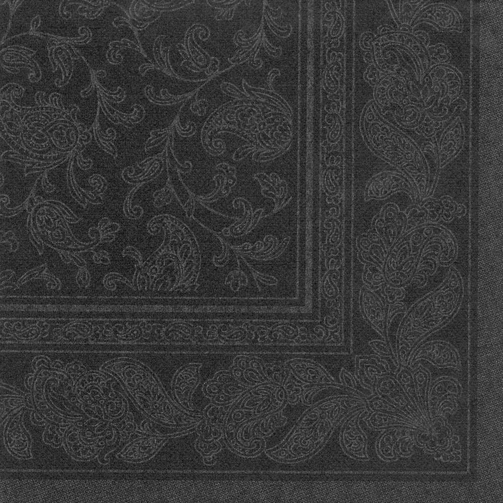 50 serviettes Collection ROYAL pli 1/4 40 X 40 noir "Ornements"