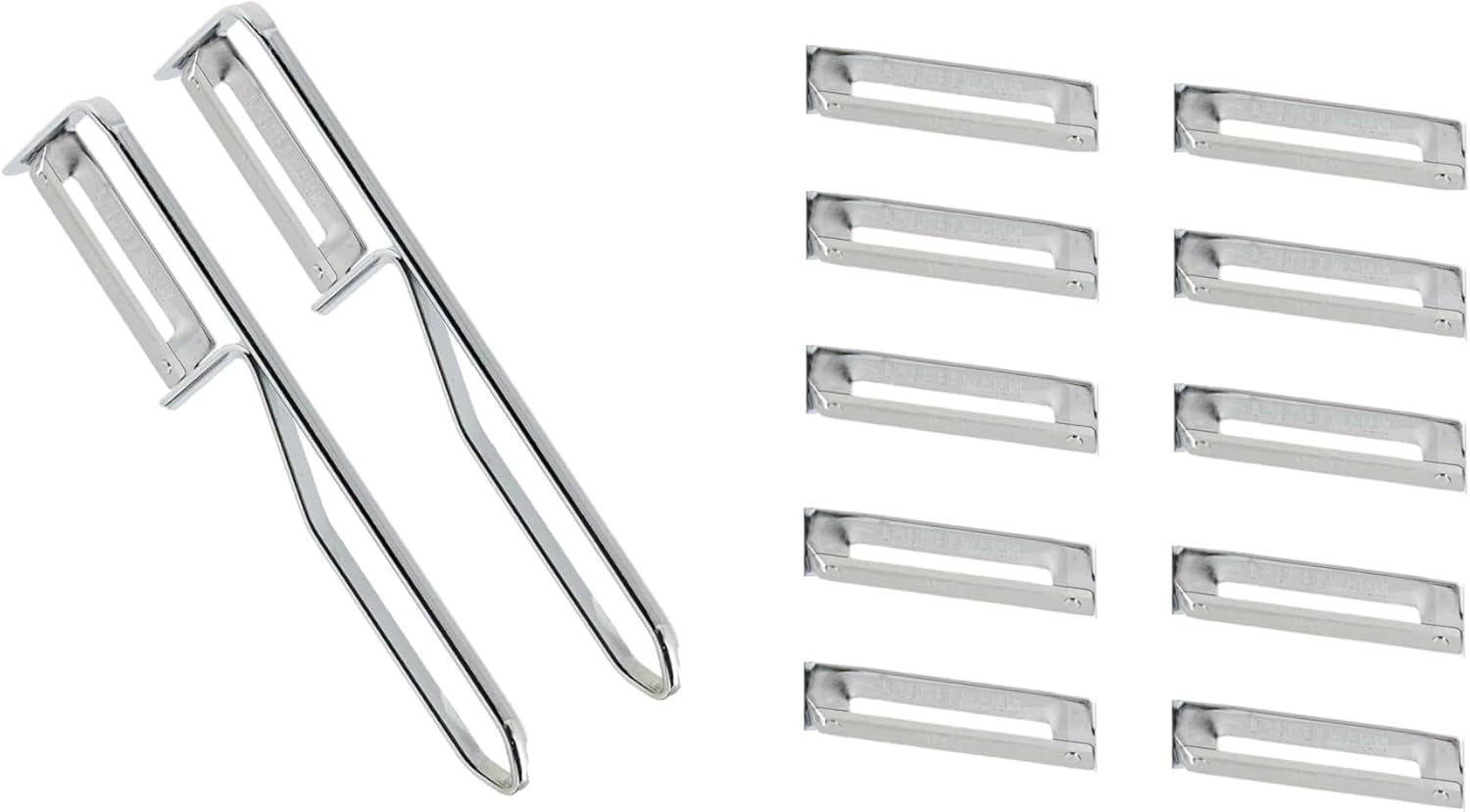 Fackelmann Éplucheur universel, éplucheur à lame en acier inoxydable Naty Shop Ensemble d'éplucheur économique 2 pièces (comprend 10 lames de rechange)