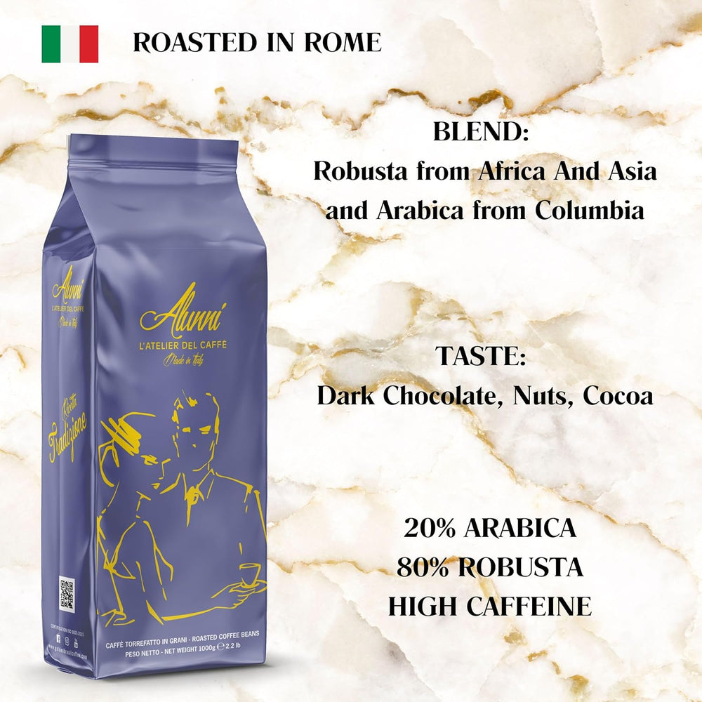 Ganze Kaffeebohnen, mittelgeröstet, Espresso, beste Crema, 1 kg, italien authentique, Premium-Qualität, überlegenes Aroma in allen Kaffeemaschinen, blue Etikett, 20 % Arabic, 80 % Robusta,