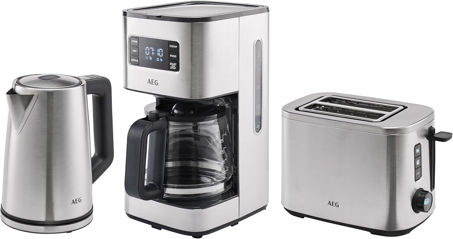 Machine à expresso AEG Deli 5, 1,5 l, minuterie programmable, fonction maintien au chaud, arrêt de sécurité, indicateur de niveau d'eau, dosage optimal, fonction anti-goutte, acier inoxydable, CM5-1-6ST