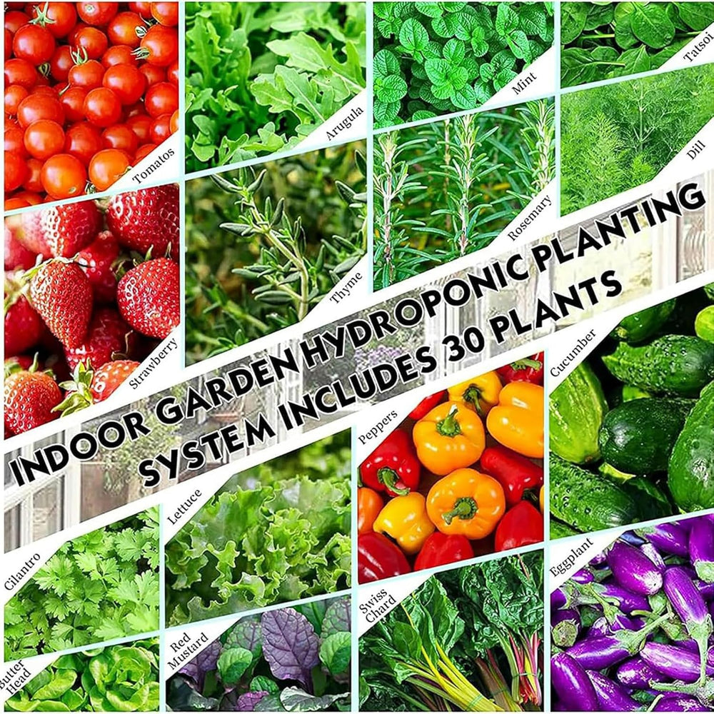 Tour hydroponique de 30 capsules, système de culture hydroponique, kit de culture aéroponique d'herbes, de fruits et de légumes avec pompe d'humidification, adaptateur, pot en maille, minuterie d'herbes, de fruits et de légumes