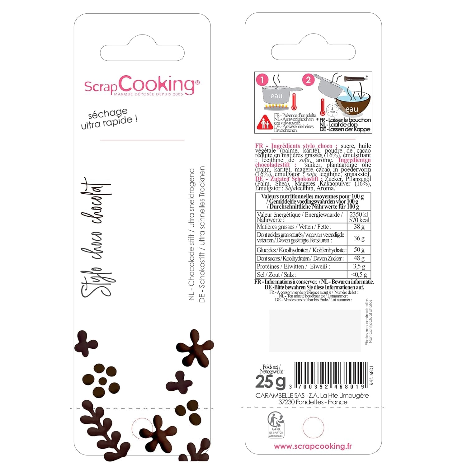Scrapcooking - Stylo Chocolat Marron - Sucre d'écriture Chocolat 25 g - Stylo Sucre Décoratif Comestible - Écriture et Dessin - Etiquetage Fondant, Glaçage, Gâteaux - 6801