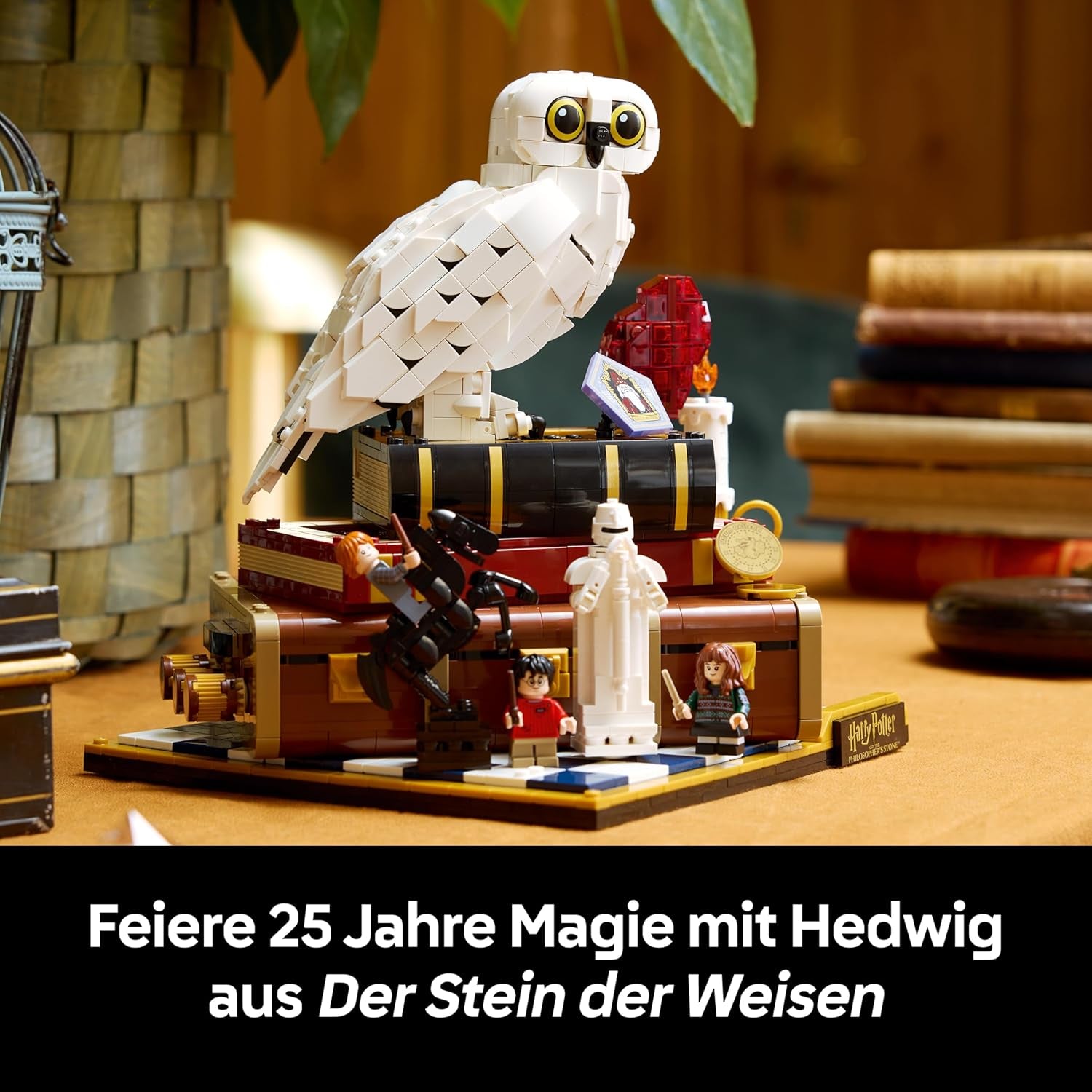 LEGO Harry Potter Stein der Weisen - Sammlredition - DIY Deko - Modellbau mit Miniatur Filmszenen - Hedwig Eulenfigur, 3 Minifiguren - Geschenk zum Vatertag - 76466