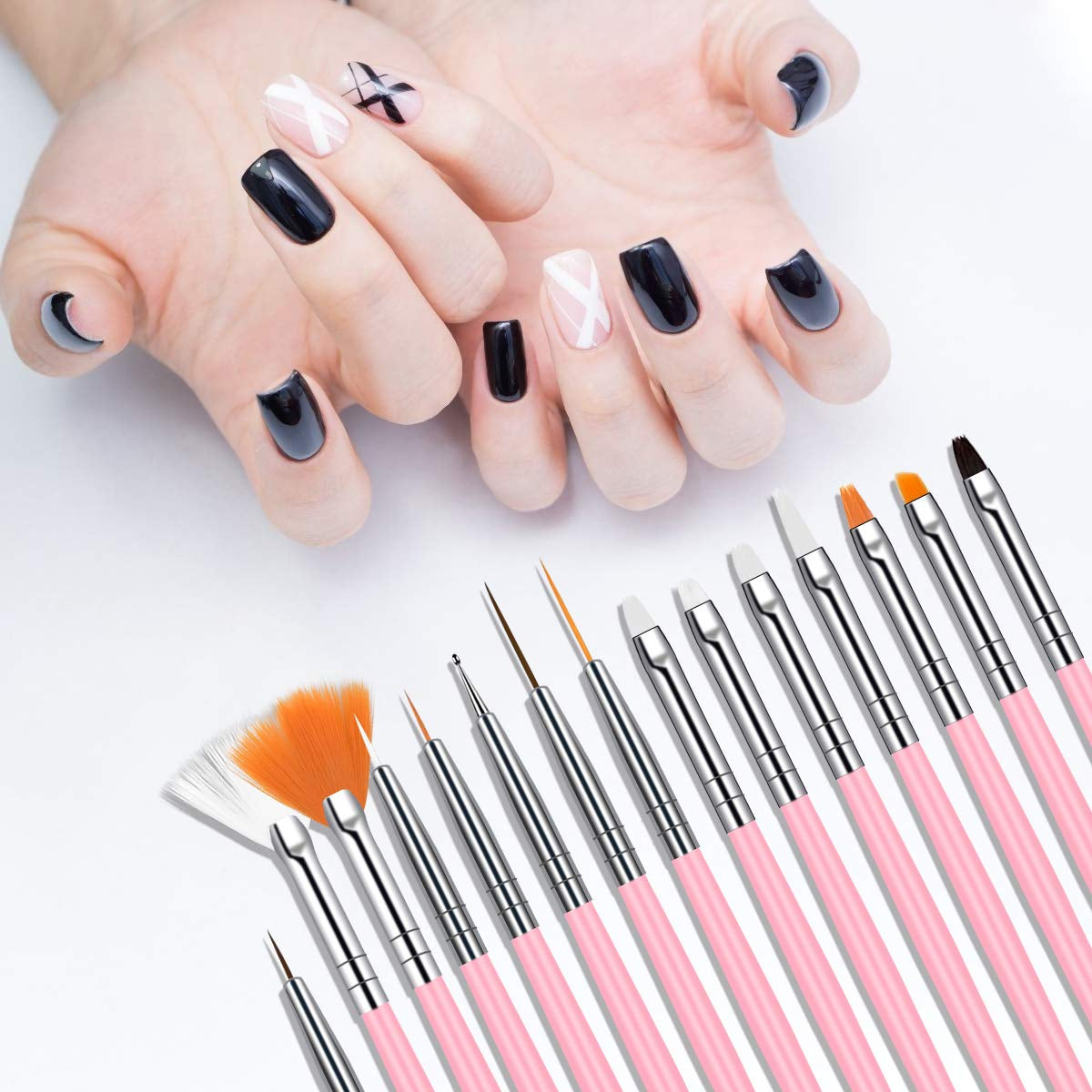 URAQT 20 pièces ensemble de pinceaux à ongles, pinceau à ongles, pinceau à ongles en acrylique, stylo à ongles professionnel pour vernis à ongles gel UV, design d'ongles