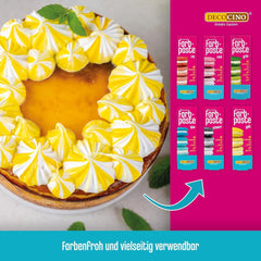 Lot de 6 pâtes colorantes Decocino - 6 x 20 g - Colorant alimentaire rouge, rose, vert, jaune, bleu et noir, idéal pour colorer gâteaux, fondants et crèmes - Sans azoïques et sans gluten