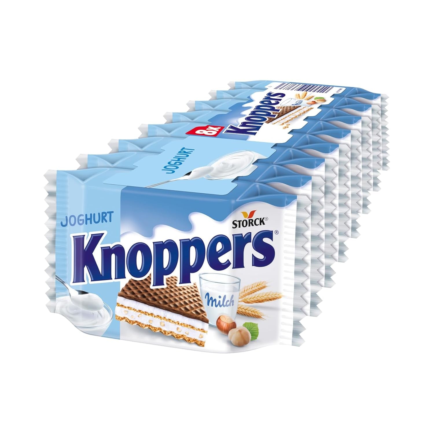 Knoppers Blancs et Noirs – 8 x 25g – Tranches de gaufrettes fourrées de gaufrettes au cacao noir, morceaux de biscuits noirs, lait et crème de nougat