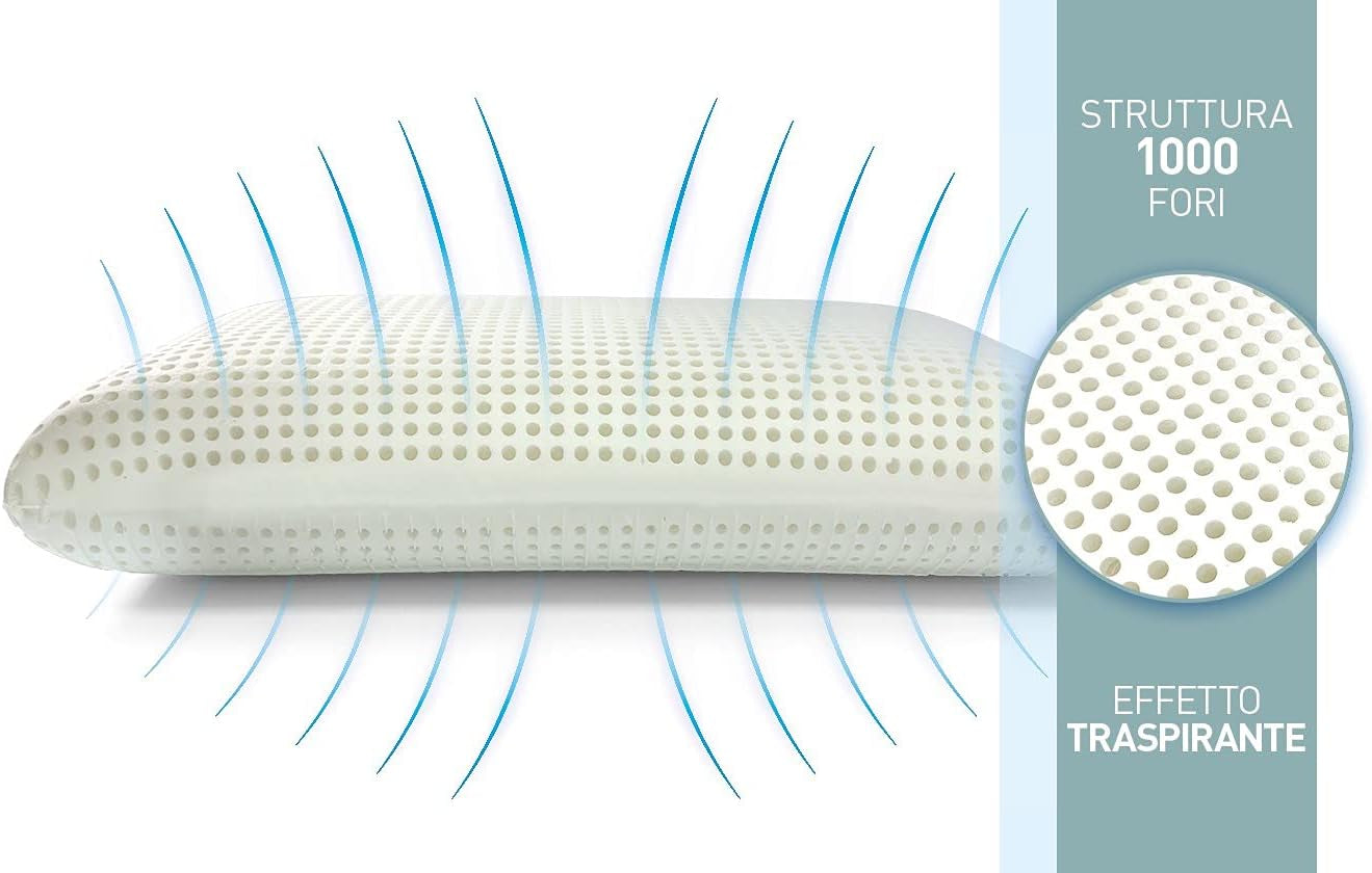 Talamo Italia Lot de 2 Oreillers de Lit 100% Made in Italy Oreiller Détachable "Savon" Mousse à Mémoire Perforée Hypoallergénique et Respirant 70X40Xh16 Cm Naty Shop Oreillers Standard