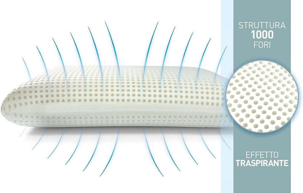 Talamo Italia Lot de 2 Oreillers de Lit 100% Made in Italy Oreiller Détachable "Savon" Mousse à Mémoire Perforée Hypoallergénique et Respirant 70X40Xh16 Cm Naty Shop Oreillers Standard