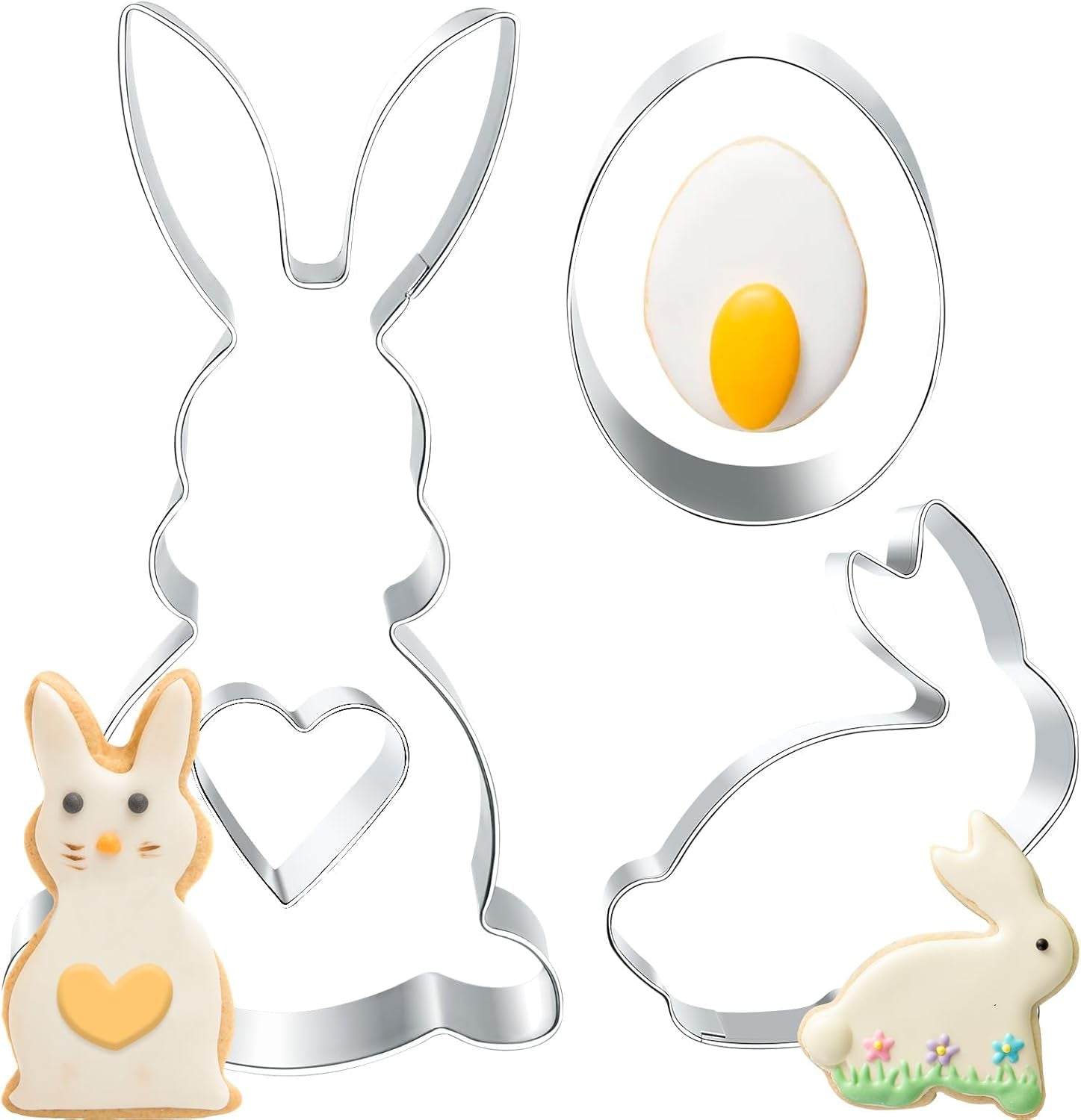 Grand emporte-pièce de Pâques 12,7/8 cm, emporte-pièce lapin de Pâques, cœur d'œuf de Pâques lapin, emporte-pièce de Pâques en acier inoxydable, emporte-pièce en acier inoxydable pour enfants