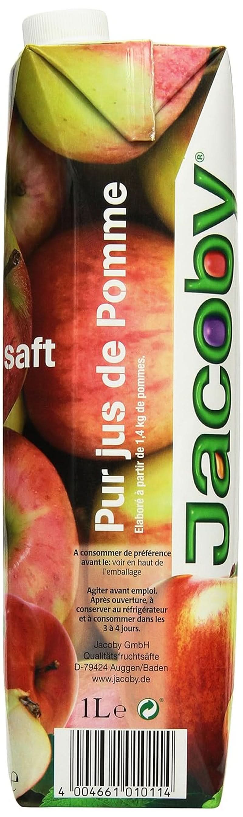 Jus de pomme 100% clair Jacoby, 6 x 1 litre Boissons sans alcool Naty Shop