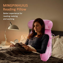 Pernă de citit XL pentru pat și canapea cu rolă detașabilă pentru gât, pernă ideală pentru spate pentru adulți cu spumă cu memorie pentru citit confortabil, lucru, joacă, vizionat la televizor, relaxare (roz)