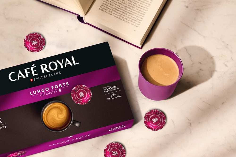Café Royal Professional Pads, Lungo Forte, 50 dosettes Nespresso (R) Professional compatibles pour le bureau et la gastronomie, certifiées Rainforest Alliance, 100 % de café Arabica, intensité 8
