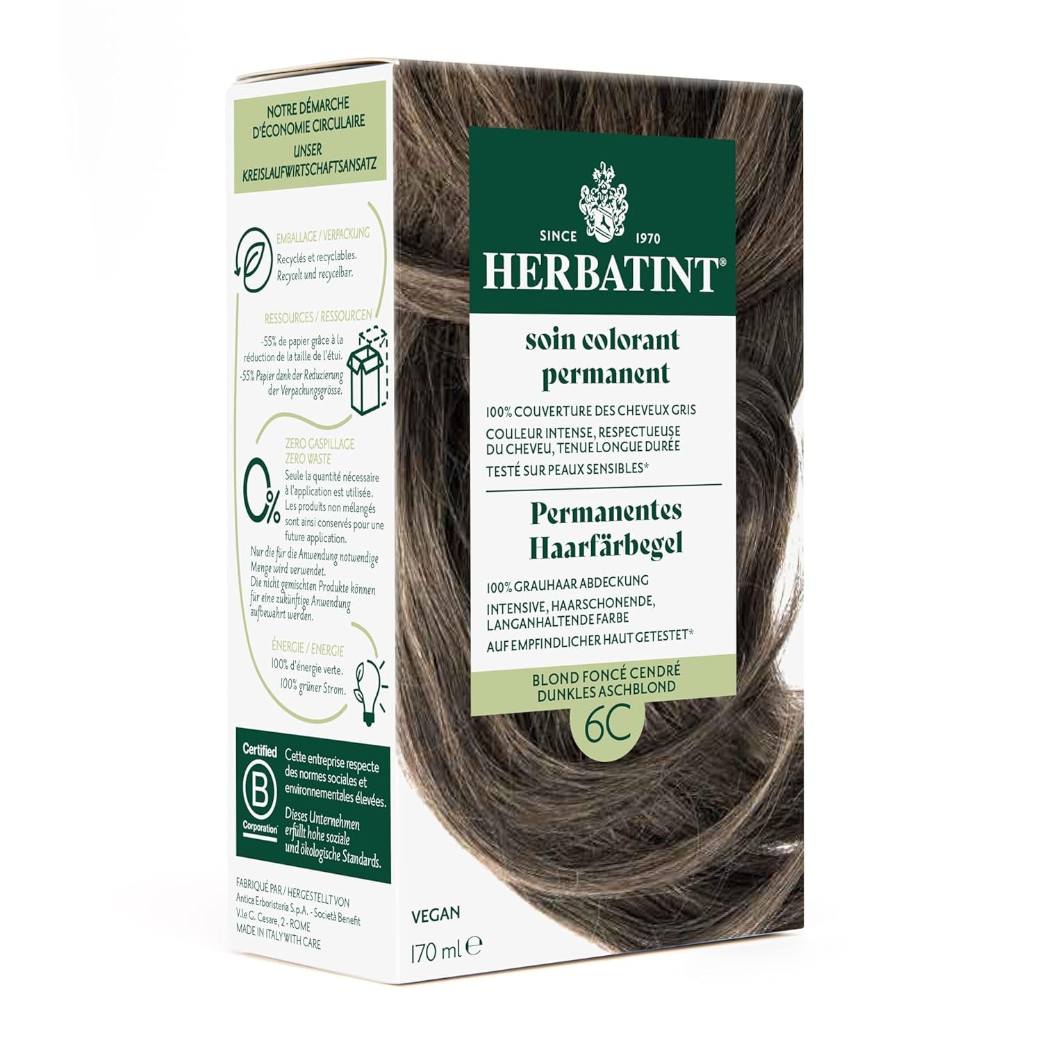 Gel Teinture Permanente 6N Blond Foncé - 170 ml I Sans Ammoniaque, Couverture 100% Cheveux Gris I Testée sur Peaux Sensibles, aux 8 Extraits Végétaux Naty Shop Teinture Capillaire 6C Blond Gris Foncé