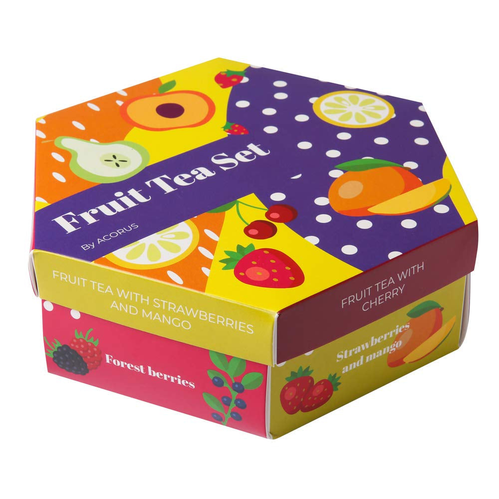 ACORUS | Service à thé aux fruits de luxe | Coffret cadeau de thés naturels en 6 saveurs | Tisanes, thés aux fruits | Assortiment de thés | Boîte à thé de 60 sachets de thé