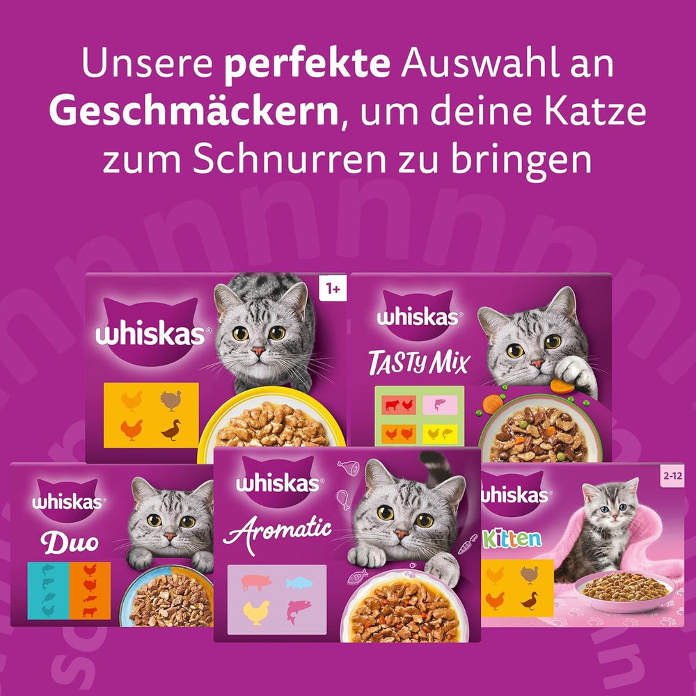Whiskas Senior 7+ Nourriture humide Sélection mixte en sauce, 48 sachets, 12x85 g (lot de 4) - Nourriture humide de haute qualité pour chats de 7 ans et plus