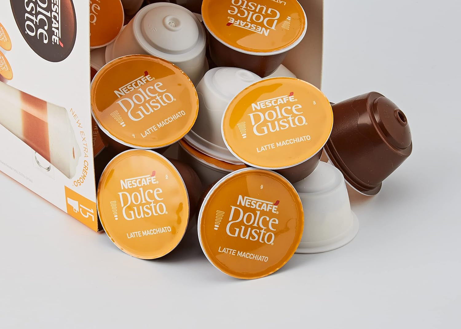 NESCAFÉ Dolce Gusto Latte Macchiato Vorratsbox 90 capsules de café & Flat White, 48 capsules de café, Arabica et Robusta Bohnen