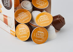 NESCAFÉ Dolce Gusto Latte Macchiato Vorratsbox 90 capsules de café & Flat White, 48 capsules de café, Arabica et Robusta Bohnen